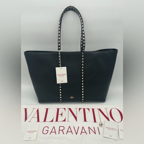 $2350 NEW VALENTINO GARAVANI BLACK LEATHER ROCKSTUD TOTE BAG PURSE NWT AUTHENTIC - Picture 8 of 16